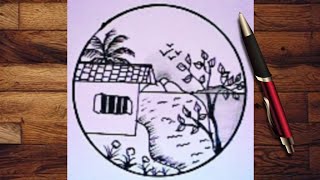 Easy circle scenery drawing  nature drawing ideas for begginers and kids with pencil  circleart [upl. by Celestia212]