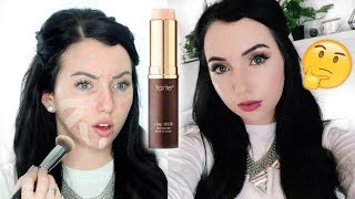 NEW TARTE CLAY STICK FOUNDATION AcneOily Skin First Impression ReviewDemo [upl. by Anilram]