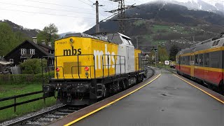 MontafonerBahn mbs V10017 ex DR V100 203 159 in Tschagguns ➡Schruns an abgestellten mbs Triebwagen [upl. by Leclair]