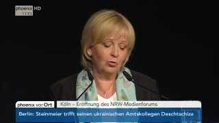 NRWMedienforum Rede von Hannelore Kraft am 20052014 [upl. by Anilejna121]