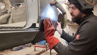 PART 14  BMW E21 driver side rear fender part and bottoms welding [upl. by Ramhaj]