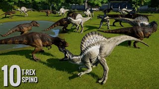 Jurassic World Evolution  10 Tyrannosaurus Rex vs 10 Spinosaurus 1080p 60FPS [upl. by Lotty]