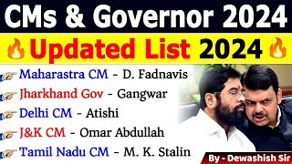 CM amp Governor New List 2024  Updated List  Chief Minister amp Governor  Current Affairs 2024 newcm [upl. by Imray]