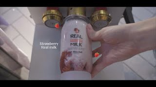 🍓very very STRAWBERRY  Real Milk bottle  cafe vlog  zoe [upl. by Hasheem]