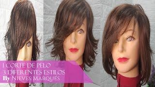 Corte de Pelo Media Melena mujer Corte Cabello Ondulado 3 Estilos de Peinado diferentes [upl. by Dorrej]