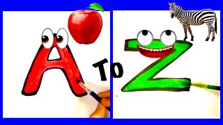 Draw and learn alphabets  letters AZ  a for apple b for ball [upl. by Nnyleimaj]