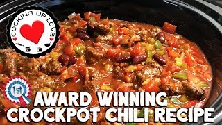 Crockpot Chili Recipe  Award Winning Chili Recipe  Potluck Recipes  Cooking Up Love [upl. by Laurena]