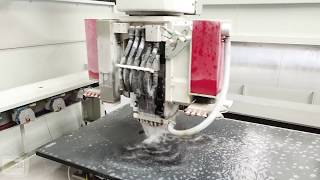 Intermac CNC cutting Quartz Worktops straight cuts radius corners and polishing [upl. by Badr]