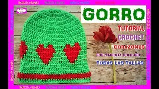 Cómo tejer Gorro Tapestry de Corazones a crochet por Maricita Colours [upl. by Azaria]