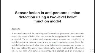 Sensor fusion in anti personnel mine detection using a two level belief function model [upl. by Madaras]