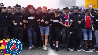 PSG Ultras in Barcelona Cortège parisiens  fc Barcelona  Paris SG 14 UCL 1642024 [upl. by Cohin]