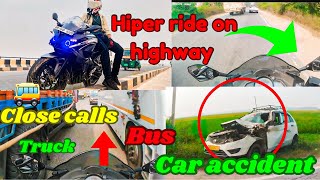 Full hiper ride on highway 🛣️  close calls 🔥 car accident 😌 motovlog vlog zxkartik [upl. by Imit]