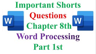 MS Word Important short questions on word processing 2025 in hindi  ICS Chapter 8th [upl. by Suoirad]