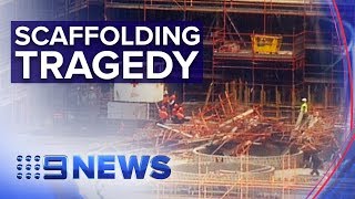 Major scaffolding collapse kills worker  Nine News Australia [upl. by Craven]