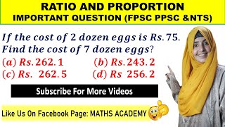 If the cost of 2 dozen eggs Rs75 Find the cost of 7 dozen eggs  FPSC PPSC amp NTS [upl. by Assyl]