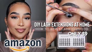 DIY LASH EXTENSIONS AT HOME  AMAZON INDIVIDUAL EYELASHES TUTORIAL 9 [upl. by Mazlack]