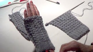 Fingerless Gloves  Eyelet Mock Cable Ribbing Stitch  Fingerless Mitts [upl. by Meares]