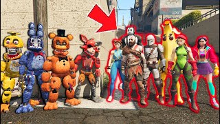 WITHERED ANIMATRONICS FIGHT EVERY FORTNITE CHARACTER GTA 5 FNAF Mods [upl. by Neddy]