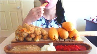 ASMR CORN DOGS amp MOZZARELLA CHEESE STICKS  EATING SOUNDS  NO TALKING [upl. by Schwitzer]