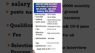 airport job vacancy 2024airport recruitment 2024 all india airport jobs 2024indigo airlines job [upl. by Anivlis]