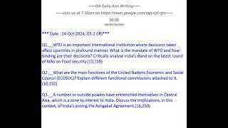 24Oct2024  GS2  WTO ECOSOC Central Asia [upl. by Roose477]