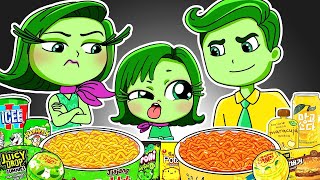 Inside Out 2  DISGUST Family Convenience Store YELLOW GREEN Food Mukbang Animation  ASMR [upl. by Cindie]