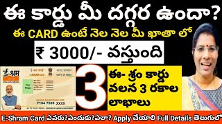 EShram Card ఎవరుఎందుకుఎలాApply చేయాలి Full Detailed Video3 Benifits of EShram cardupdategovt [upl. by Eldnik797]