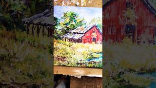 Fed my chickens during light rain shower then painted Lonely red barn after a summer rain [upl. by Arodnap]