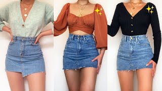 Denim skirt outfit ideas [upl. by Ydne]