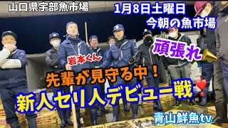 【新人セリ人デビュー】【緊張の初セリ】今朝の魚市場1月8日土曜日の水揚げ状況 [upl. by Enoob]