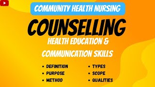 Counselling In Hindi  Definition  Types  Purpose  Health Education amp Communication Skills Scope [upl. by Inahs198]