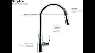 KOHLER 596 VS Simplice 3 Spray Kitchen Sink Faucet with Pull Down Sprayer High Arch [upl. by Yesac]