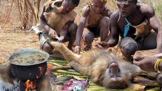 Eating Wild Baboon With Hadzabe tribe Hunts [upl. by Ellehcirt]