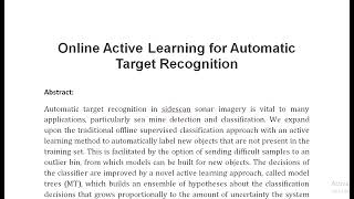 Online Active Learning for Automatic Target Recognition [upl. by Seabrook]