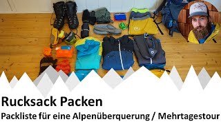 OutdoorWissen  Rucksack Packen für eine Alpenüberquerung bzw Hüttenwanderung [upl. by Akihdar]