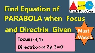 Find Equation of Parabola Given Focus and Directrix Conic Sections  Math Dot Com [upl. by Ellennahc]