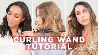 How To Curl Your Hair With A Curling Wand  3 Different Hair Types [upl. by Fahey]