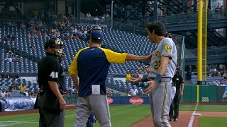 Christian Yelich amp Craig Counsell Get Ejected After Arguing From The Dugout 8422 [upl. by Ellerd]