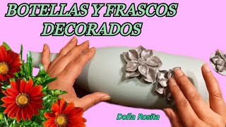 🤩MIRA como decorar una Botella y dos frascos de vidrio SOLO con pintura y flores en porcelana fria [upl. by Roderich]