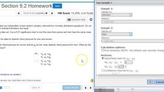 Using StatCrunch to perform hypothesis testing on two independent means of blood pressures [upl. by Yanahs]