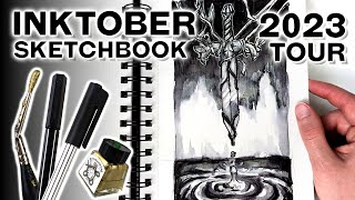 INKTOBER 2023  SKETCHBOOK TOUR  Materials Prompts Results [upl. by Ayhtin]