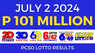 Lotto Result Today 9pm July 2 2024  PCSO Complete [upl. by Ellenyl204]