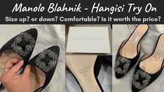 MANOLO BLAHNIK HANGISI  Satin Black Size Try on Review Unboxing [upl. by Ssidnac]