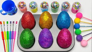 Fun Satisfying Video  Mixing All Lollipops amp Rainbow Eggs from Glitter Slime  Cutting ASMR [upl. by Eisenhart]