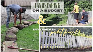 DIY Landscaping with Rocks  Retaining Wall Idea  Picket Fence Garden  Landscaping on a Budget [upl. by Mortensen]