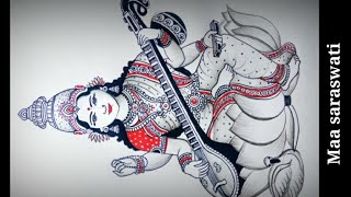 How to draw Maa Saraswati step by stepBeautiful drawing of Maa Saraswati [upl. by Dobson323]