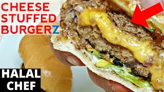 CheeseStuffed Burgers Recipe  Juicy Lucy Burger  Halal Chef [upl. by Marlow]