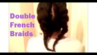 Double French Braids  Stretching Natural Hair [upl. by Atsiuqal367]