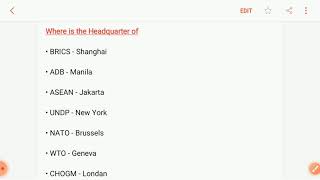 Important Organizations and their Headquarters [upl. by Oirevlis400]