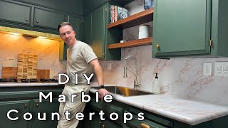 Is this my biggest transformation yet  DIY MARBLE COUNTERTOPS amp BACKSPLASH  Kitchen Makeover [upl. by Filipe]